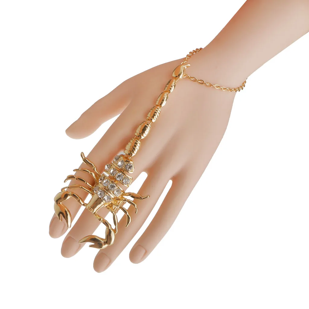 Регулируемый браслет цепочка на запястье со скорпионом золотого цвета|Браслеты