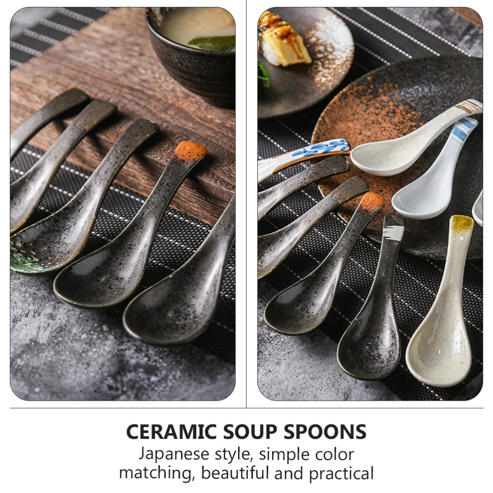 

2021 3pcs Ceramic Japanese Style Kitchen Spoon Rice Soup Spoon Kitchen Supply