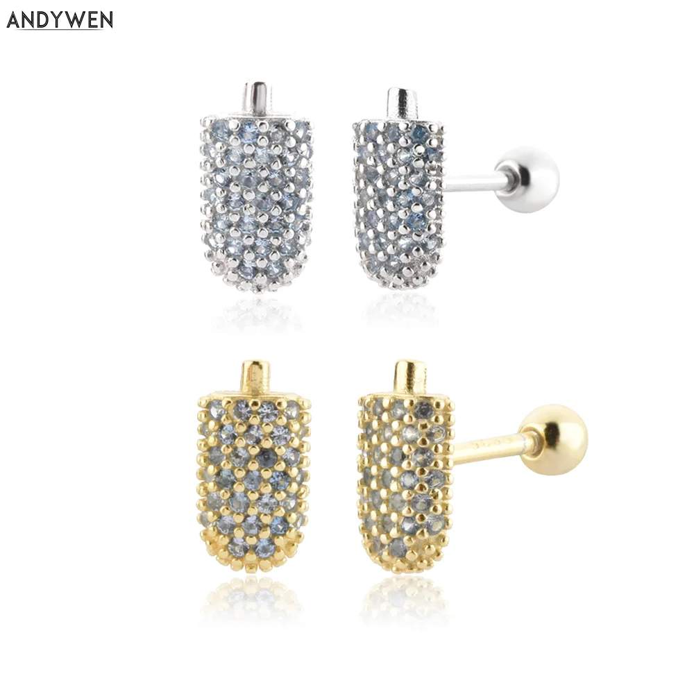 

ANDYWEN 925 Sterling Silver Gold Blue Popsicle Dream Stud Earring Women Piercing Pendiente Luxury Clips Small Tiny Jewelry