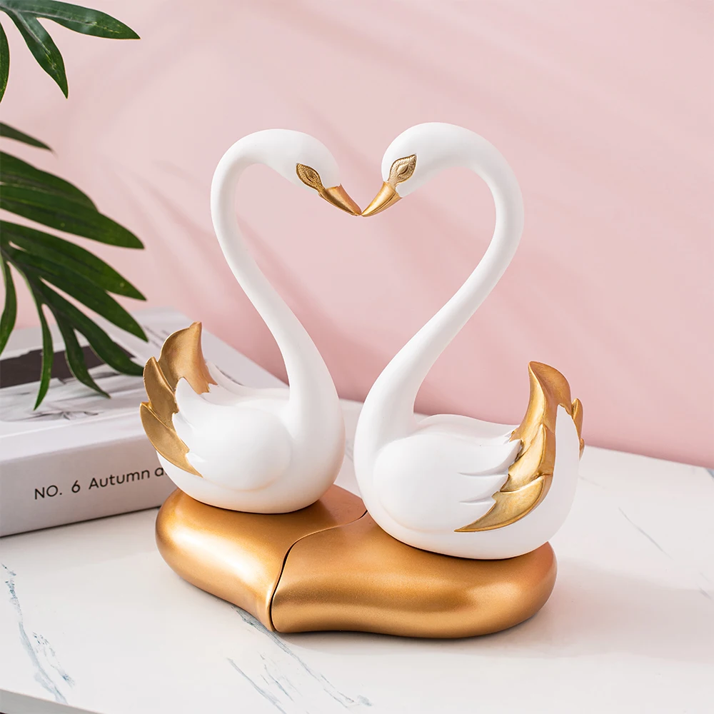 

2 Pieces Swan Statue Home Decoration Figurine Black White Cygnus Goose Lake Model Crafts Ornament Miniatures Home Garden Decor