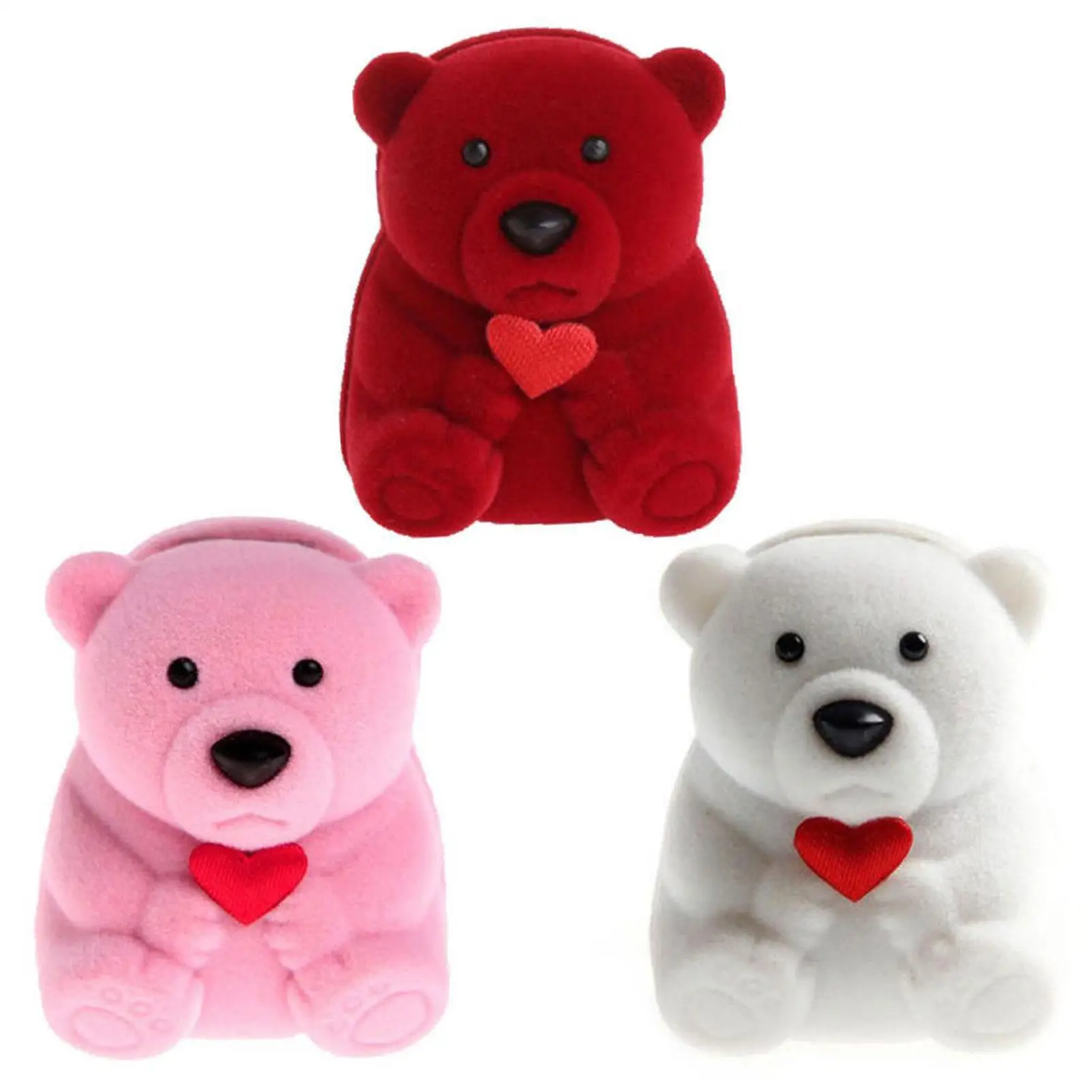 

HOT SALES！！！New Arrival Creative Flocking Bear Love Heart Shape Jewelry Storage Ring Box Gift Holder Wholesale Dropshipping