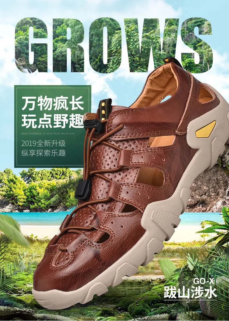 

Man 2021 Outdoor Beach Sandals Shoe Summer Men Genuine Leather Walking Hiking Shoes Men Sports Trekking Shoes Zapatillas Hombre