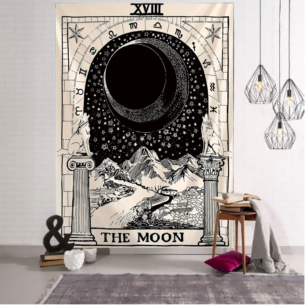 

Tarot Card Tapestry Psychedelic Wall Hanging Astrology Divination Witchcraft Room Decor Bedspread Cover Sun Moon Wall Decor