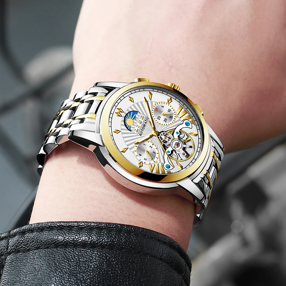 Montre Homme LIGE мужские s часы Топ люксовый бренд мода Tourbillon автоматические механические часы мужские водонепроницаемые часы со скелетом