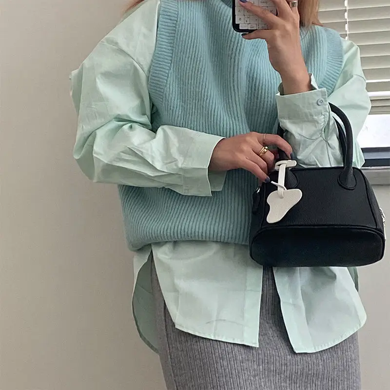 

Niche design blue lychee soft waxy texture shoulder portable bag spring and summer Korean version of Joker Messenger bag female