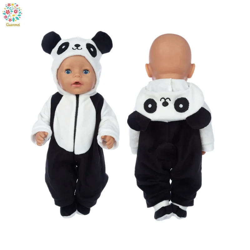 

2021 Baby New Born Fit 43cm Doll Clothes Accessories Black Panda Clothes For Baby Birthday Gift