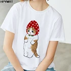 Женская футболка с принтом, летняя повседневная футболка с коротким рукавом и изображением кота в стиле 90-х
