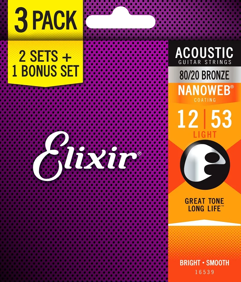 Elixir Strings Acoustic Guitar Strings, 3 Sets for the Price of 2