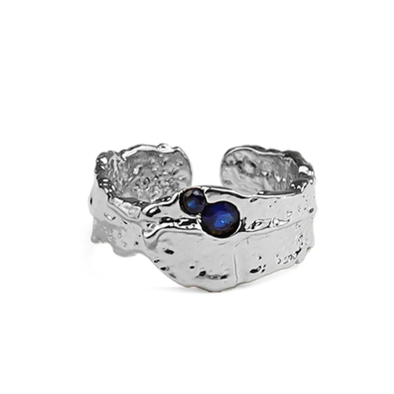 

925 Silver French Brick Restoring Ancient Ways Women Ring Golden Trend Hip Hop Irregular Opening Ring Female Hyperbole Jewelry