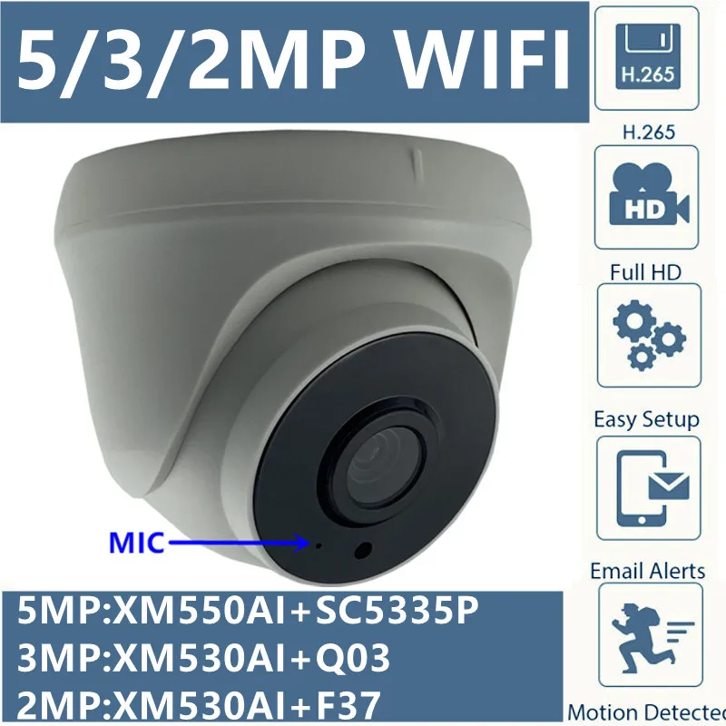 

5MP 3MP 2MP Integrate MIC Audio WIFI Wireless IP Dome Camera 2592*1944 1080P IRC Indoor 8-128G SD Card CMS XMEYE ICsee P2P Cloud