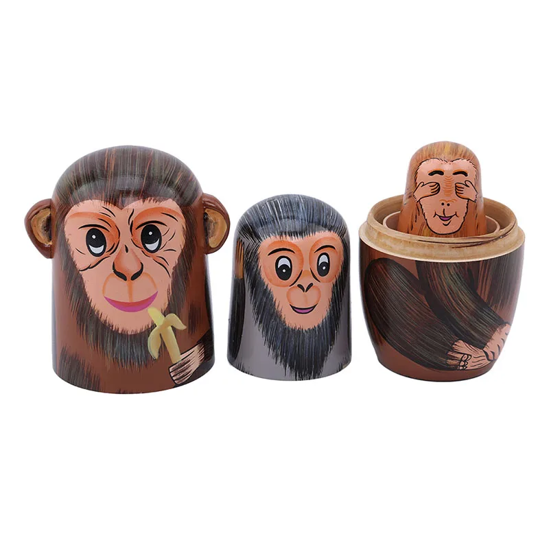 

5 pcs/Set New Arrival Wooden Matryoshka Dolls Nesting Dolls Cute Animal Monkey Gift Traditional Unisex