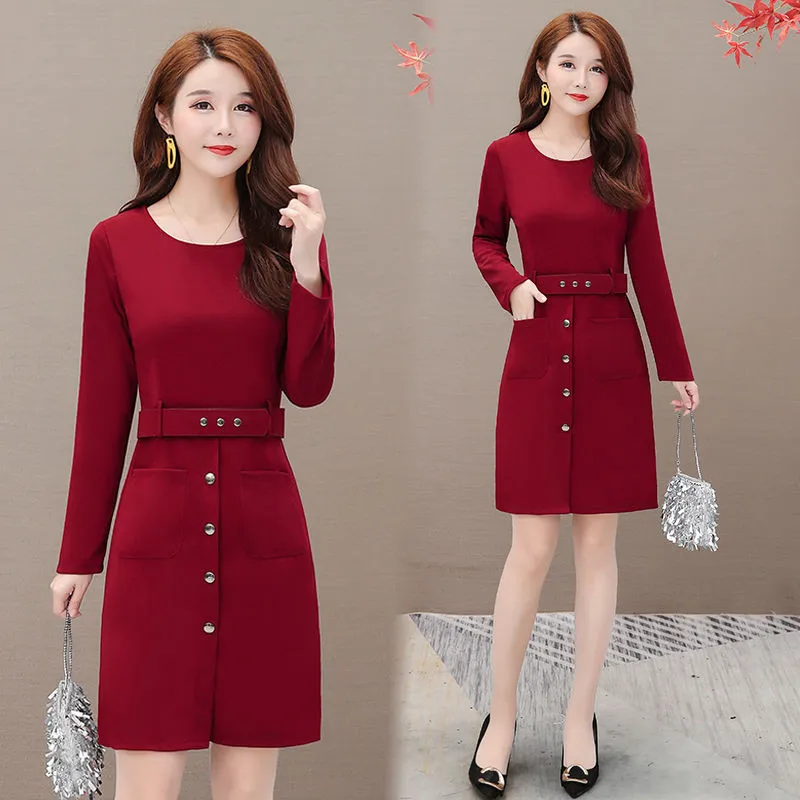 Однотонное Повседневное платье для женщин зимнее женское с длинным рукавом