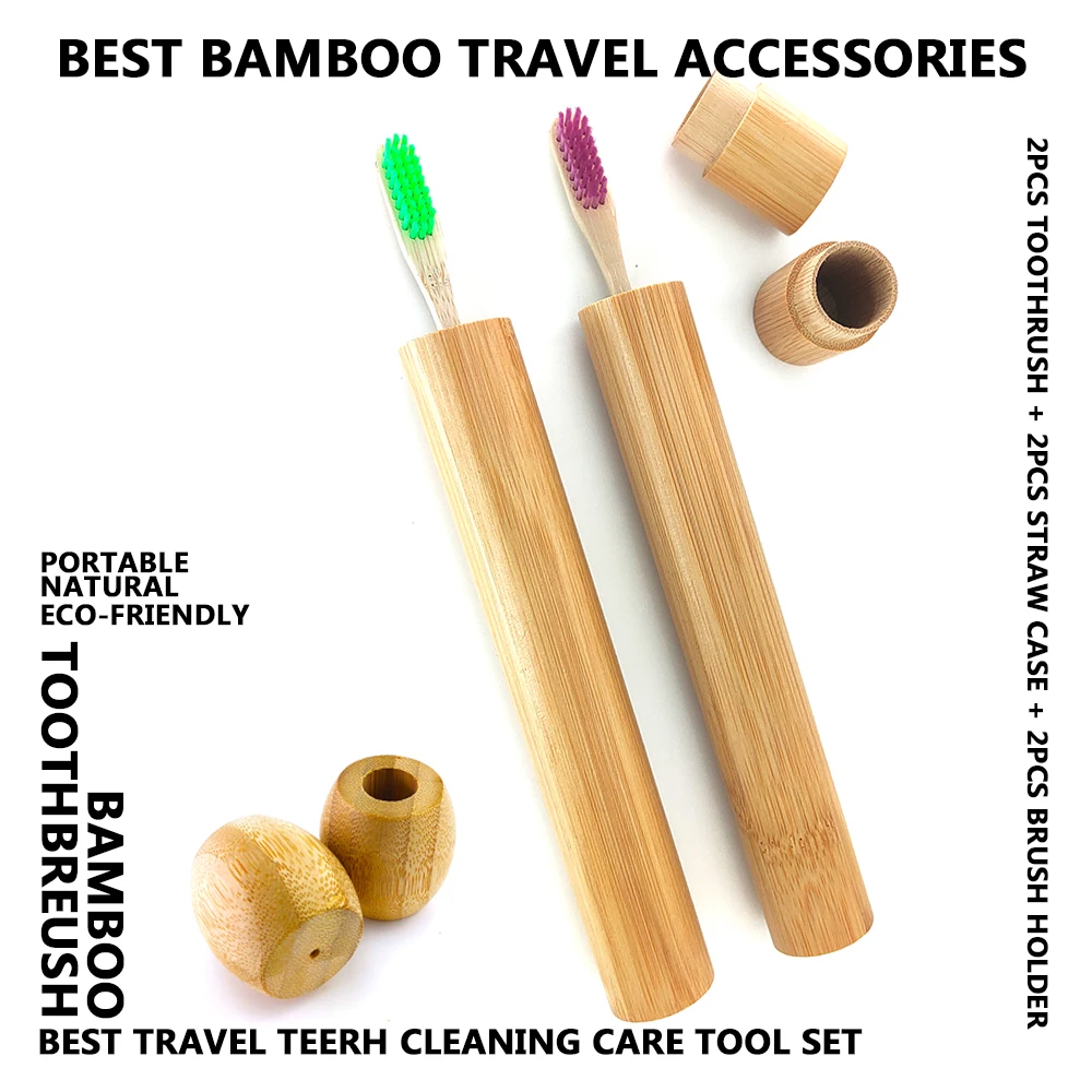 Портативный дорожный набор из бамбуковой зубной щетки и деревянной | Красота