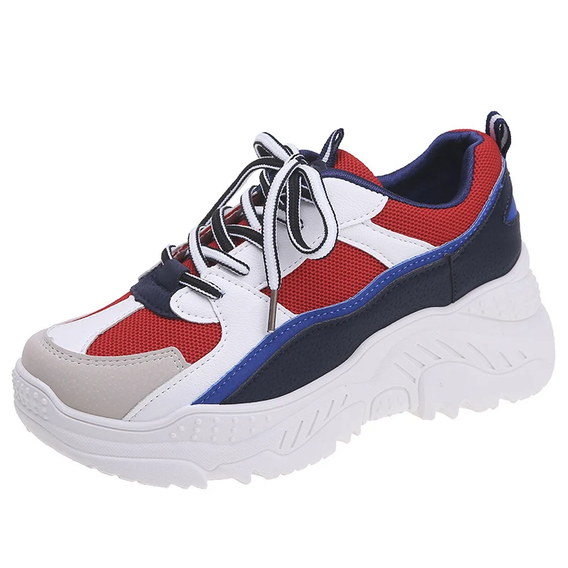 Женские кроссовки на шнуровке сетчатые дышащие повседневная обувь толстой