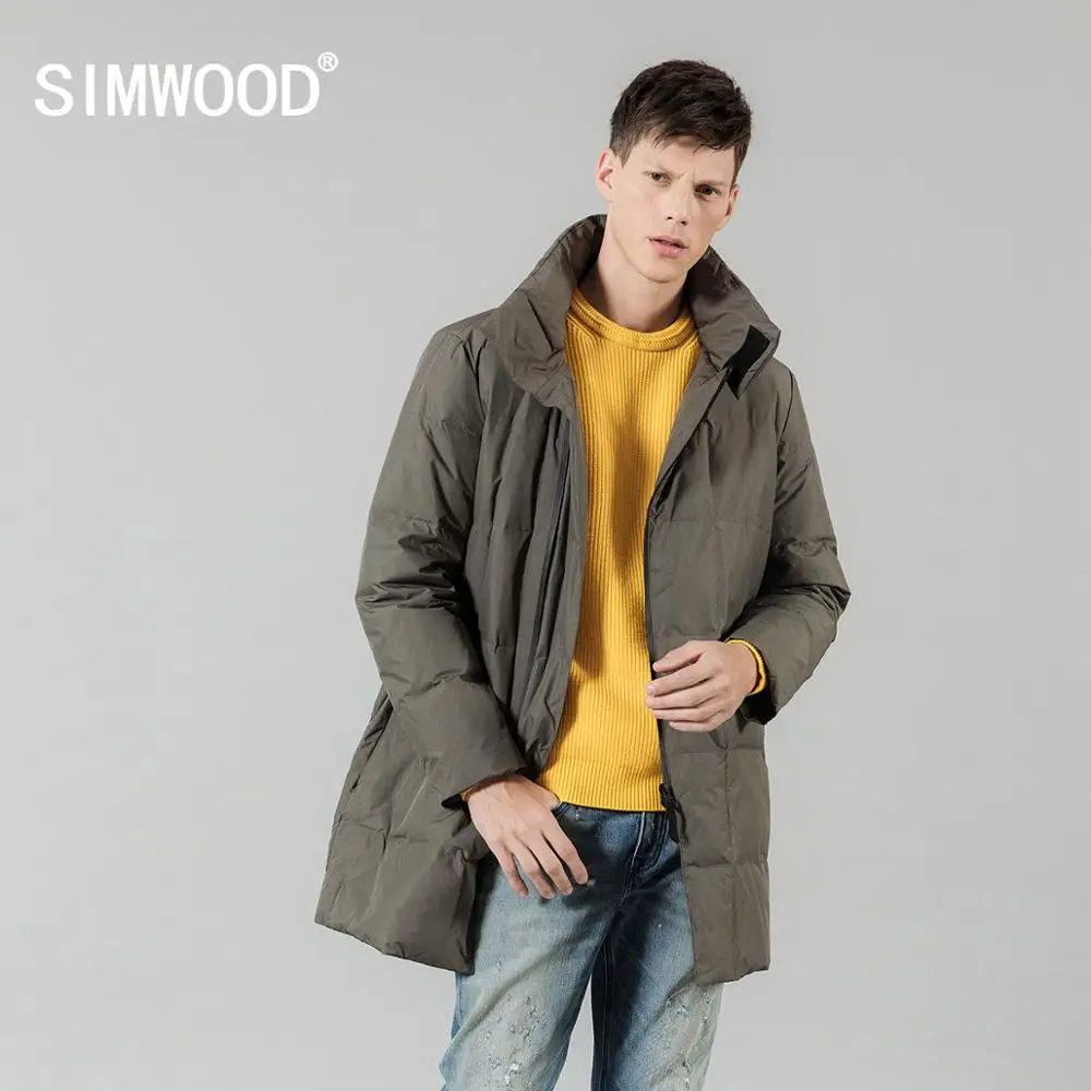 SIMWOOD, новинка зимы 90%, серый пуховик, мужские Модные приталенные куртки, мужская длинная теплая парка высокого качества 180295