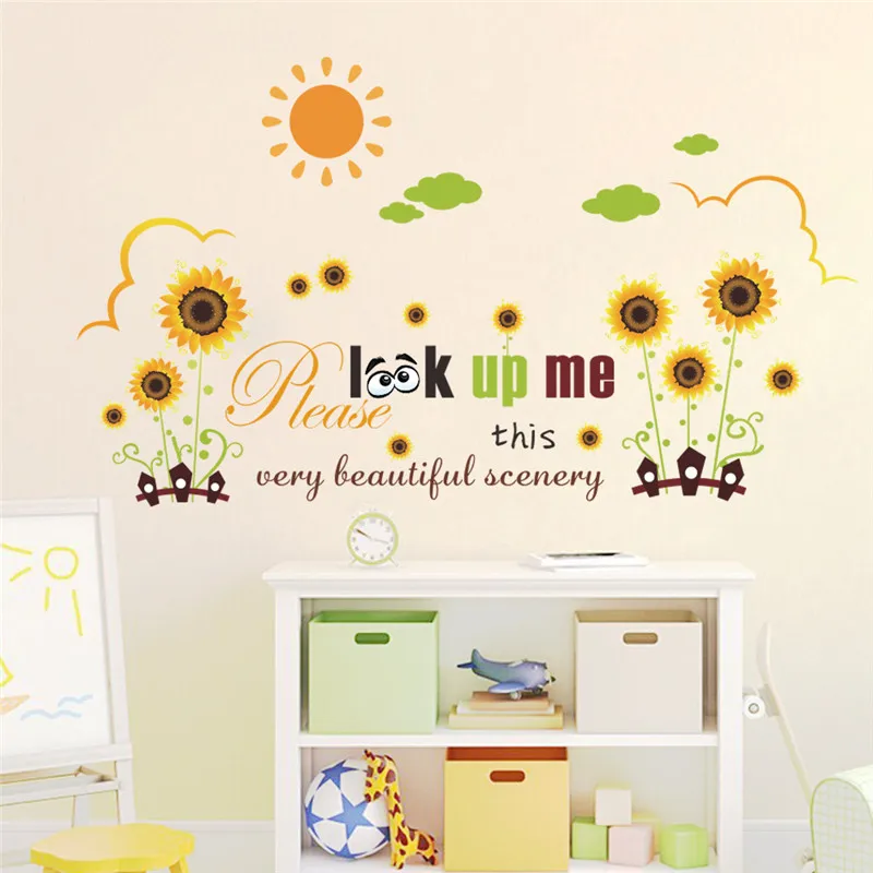 

Sun Flower Blossom Wall Sticker Living Room Bedroom Home Decorations Natural Scenery Pastoral Floral Mural Art Diy Wall Decals