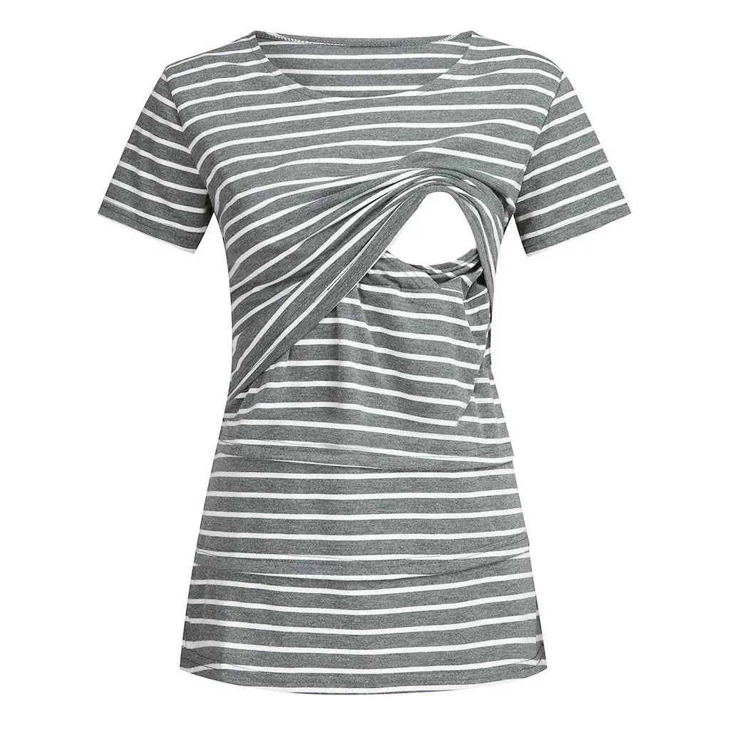 Женская одежда для беременных в полоску с коротким рукавом топы кормящих блузка