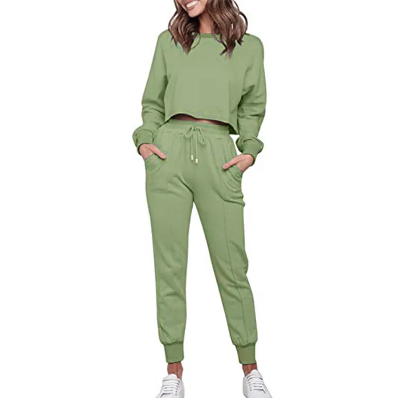 

Casual Fashion Simple Solid color Long-sleeved Trousers Two-piece Sports And Leisure Suit 2021 Autumn Winter Women's suit