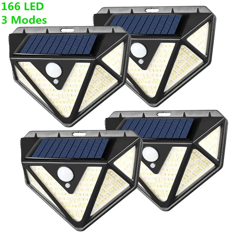 

166 LED Solar Light Outdoor Solar Lamp Powered Sunlight IP65 Waterproof PIR Motion Sensor Street Light for Garden Decor 3 Modes