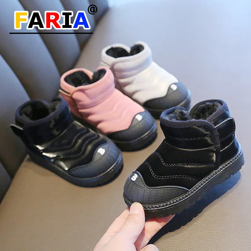 

Детские 22-36 размер От 2 до 14 лет зимней теплой одежды из искусственной кожи; Зимние кожаные ботинки для девочек, комплект одежды для мальчико...