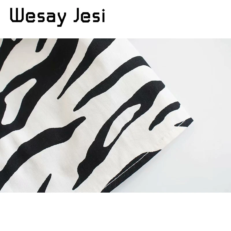 

2020 ZA Autumn Fashion Trend Blouses Black And White Zebra Pattern Round Neck Halter Bow Tie Short Sleeves Blouse Commuter