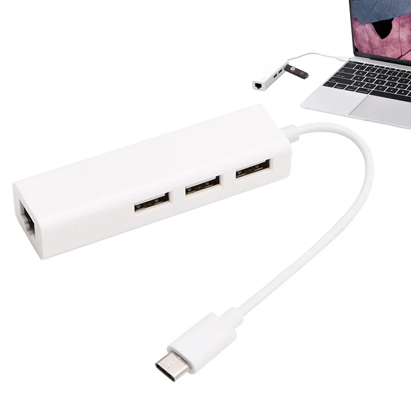 

MacBook USB3.1 USB-C Type-C to RJ45 Ethernet LAN Adapter With 3 Port USB Hub