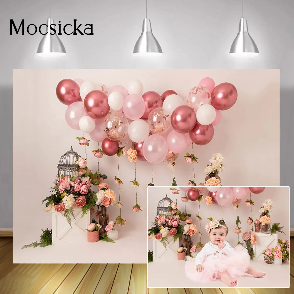 Детский портретный фон с цветочным рисунком для новорожденных на день рождения