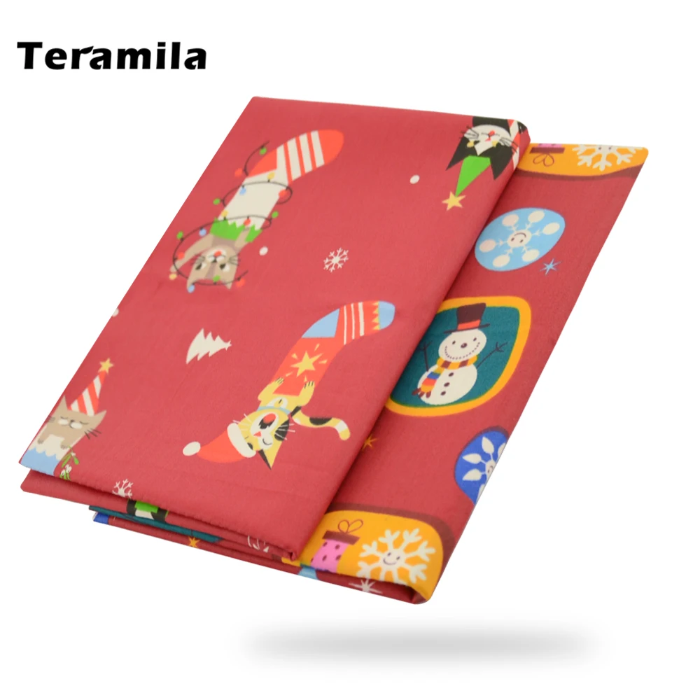 

Teramila Red Color Snowman Christmas Stocking Pattern Printed Patchwork Fabric to per Meters Fabrics 100%Cotton Cloth For Sewing
