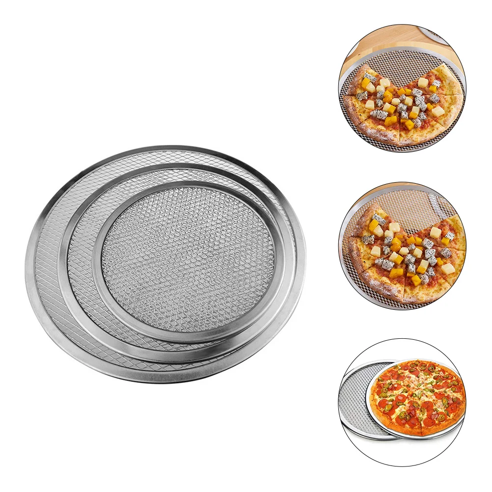 

3Pcs Aluminum Pizza Baking Pan Durable Pizza Tray Mesh Pizza Plate Oven Tray