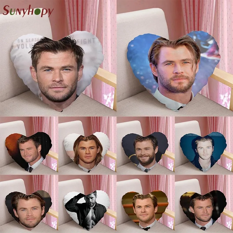 

Chris Hemsworth Custom Pillowcase Heart Shape Zippered Satin Fabric For Home/Seat Cushion Wedding Decorative-090ZLL
