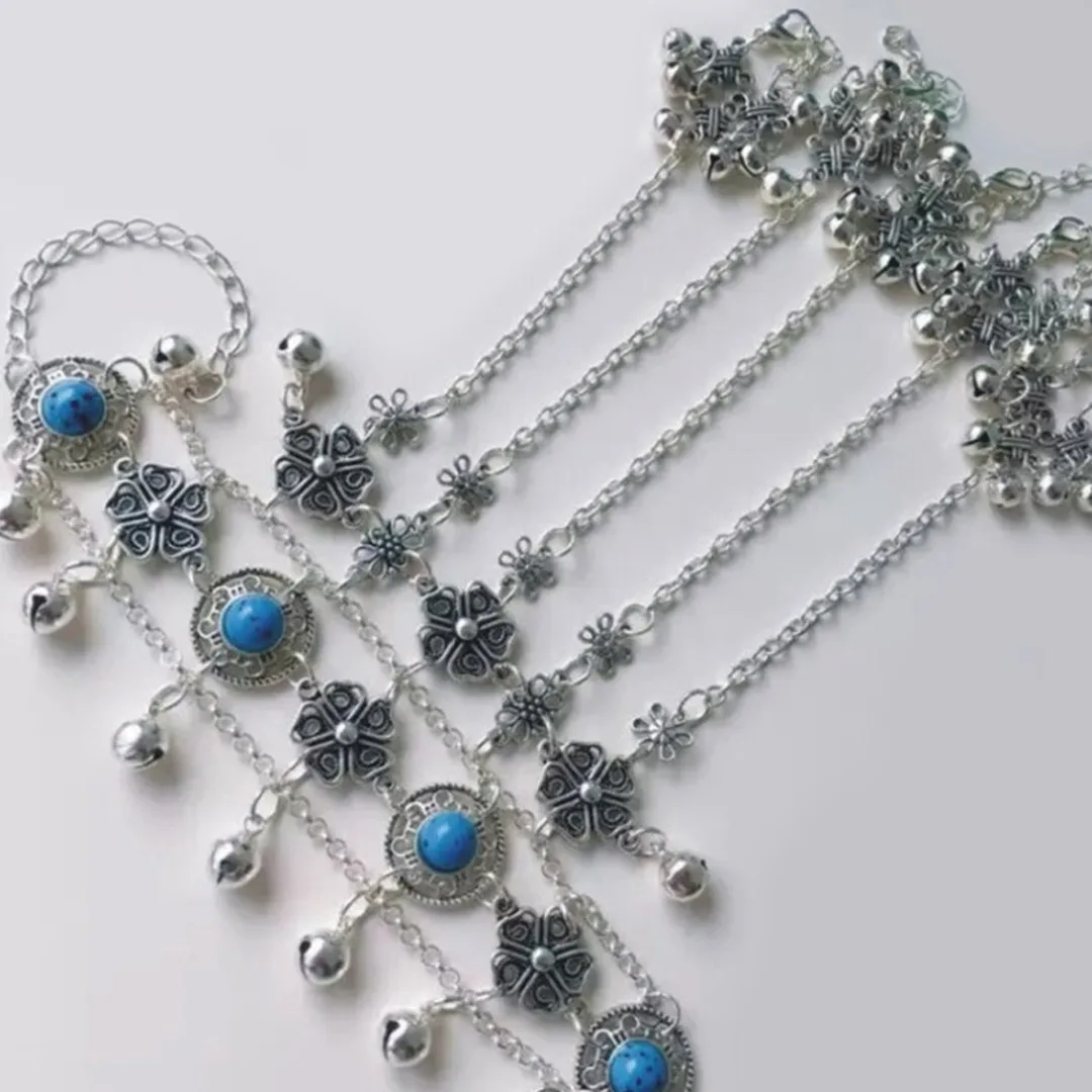 Женский винтажный браслет с колокольчиками из натурального камня