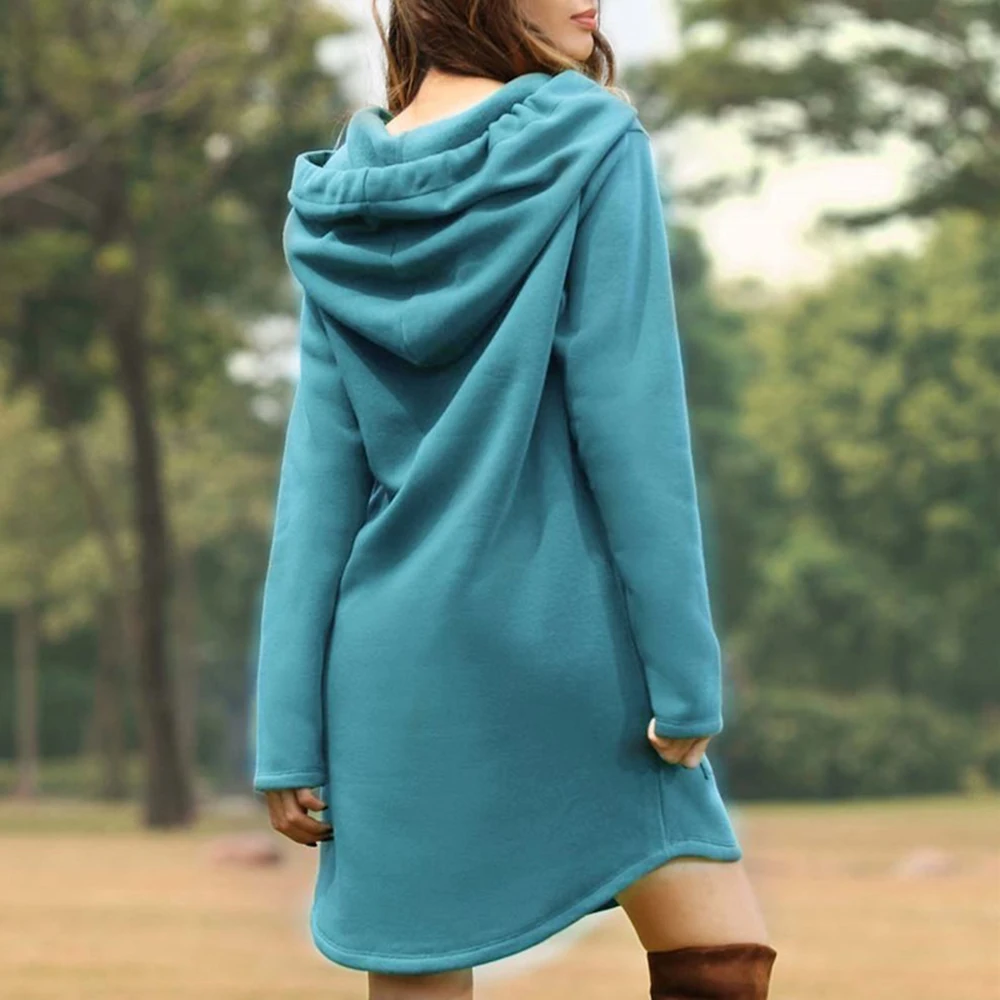 

Vintage Women Hooded Dress Full Sleeve Loose Casual Sweatshirt Dress Red OverSize Autumn Ladie Pocket Female Long Hoody Dresses
