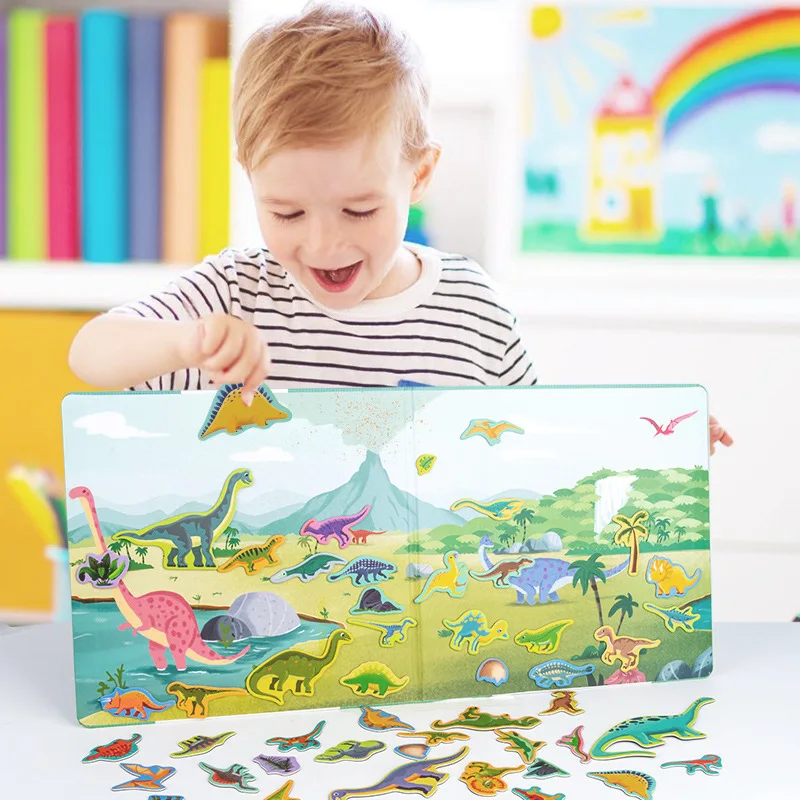 

Kids Magnetic Stickers Books Reusable Scenes Stickers Puzzle Game DIY Animal Dinosaur Stickers Education Toys for Children Gift