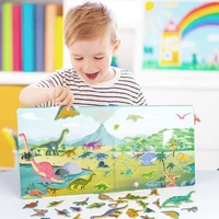 kids magnetic stickers books reusable scenes stickers puzzle game diy animal dinosaur stickers education toys for children gift