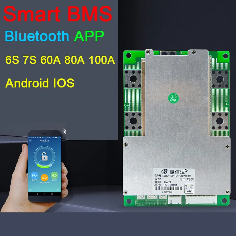 

Интеллектуальная плата защиты литий-ионной батареи 7S 6S 24 В, Bluetooth приложение для телефона, 60 А, 80 А, 3,7 А, В, литий-ионный аккумулятор BMS, баланси...