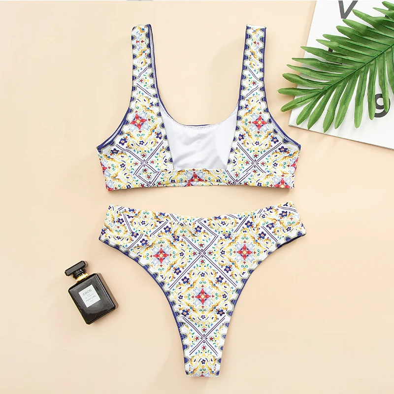 

2021 New Print Swimming Suit For Women High Waist Bikini Set Push Up Swimsuit Beachwear Summer Backless Swim Biqiuni