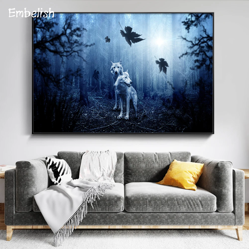 

1 Pieces Wild Animals Wolf In Forest Landscape Wall Art Picture For Living Room Modern Home Decor Posters HD Canvas Oil Painting