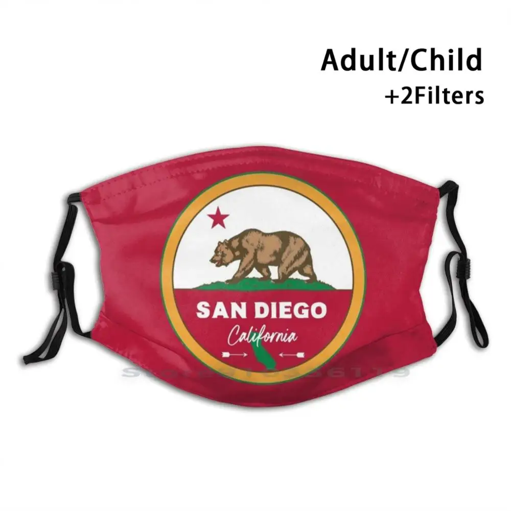 

San Diego California Ca State Flag Badge Adult Kids Washable Funny Face Mask With Filter San Diego San Diego San Diego
