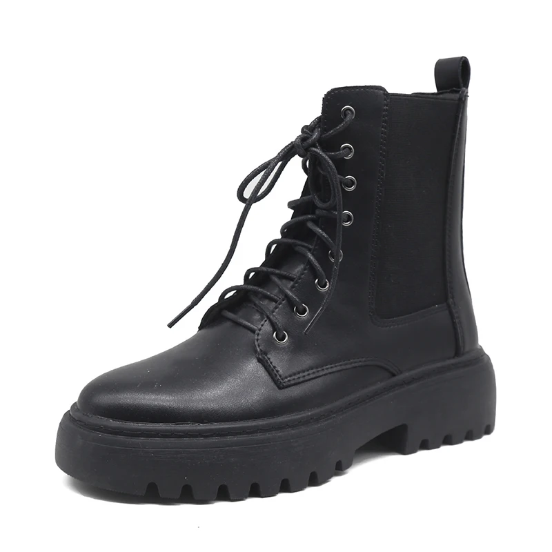 

Martin Boots Women Heels Black Shoes for Women 2021 Leather Ankle Boots Female Platform Heels Designer Shoes Woman Booties New