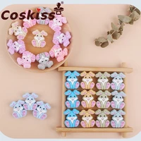 coskiss 5pcs mini bunny silicone teether beads bpa free for pacifier clip diy cute teething necklace toy accessories making