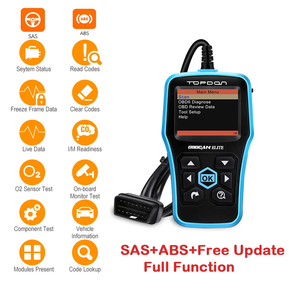 TOPDON ELITE OBD2 автомобильный сканер полная функция ABS SRS код читателей