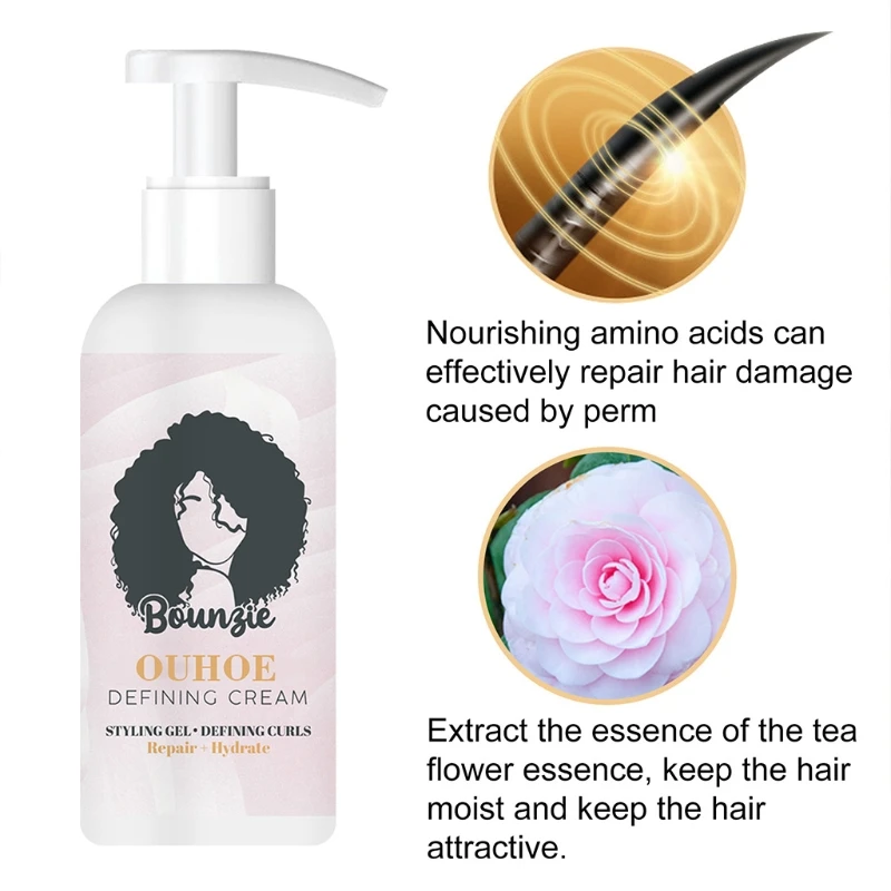 

Q1QD 50ml Elastin Curl Enhancer Long-lasting Moisturizing Hair Styling Product Anti Frizz Volumizing Gel Curly Cream