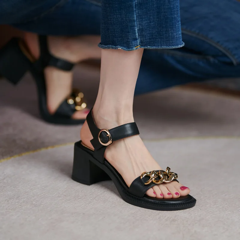 

Punk Retro Women Sandals Metal Decoration Platform Buckles Women high heels Shoes 2021 Summer Genuine Leather Shoes Woman
