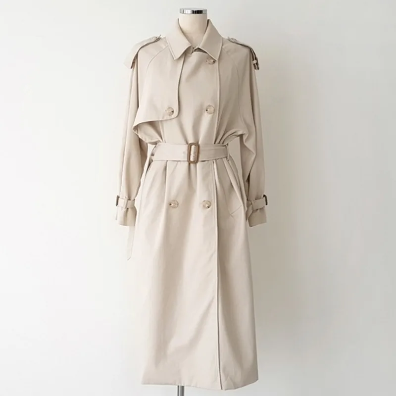 

GOOHOJIO New 2020 Elegant Buttons Vintage Trench Women Autumn Winter Women's Windbreaker Oversize Lace Up Office Lady Long Tops