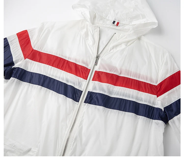 

2021 TB THOM Fashion Brand Jacket Men Quick Dry Uv- Sun-Protective Thin Loose Sports Coat Striped Casual Hooded Skin Windbreaker