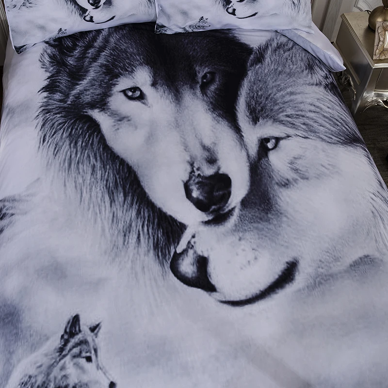 

Hot Wolf Couple Bedding Sets Cool Grey Lovers Wolf Duvet Cover Set 3D Vivid Comforter Cover 3pcs Size Twin Full Queen King