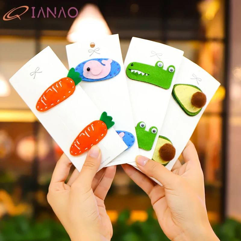 QIANAO Cute Girl Cartoon Flwoer Rainbow Felt Applique Clips carrot Hairpins Hair Accessories BB Hairgrips Barrettes Headwear | Детская