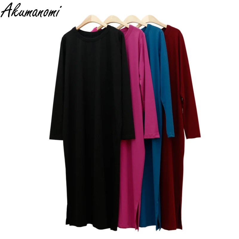 Plus Size Dresses Cotton 6xl 7xl 8xl 9xl 10xl Spring Autumn Women Clothing Long Sleeve Vintage Black Maxi Dress Female Casual