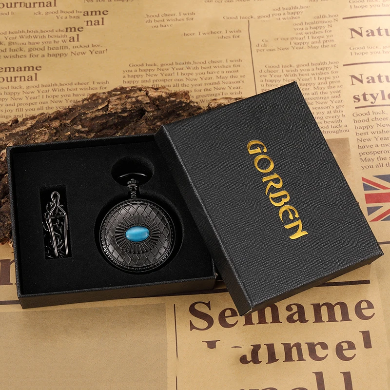 Roman Numeral Mechanical Pocket Watch Luxury Sliver Vintage Steampunk Blue Stone Diamond Skeleton Fob Chain Clock for Men Women