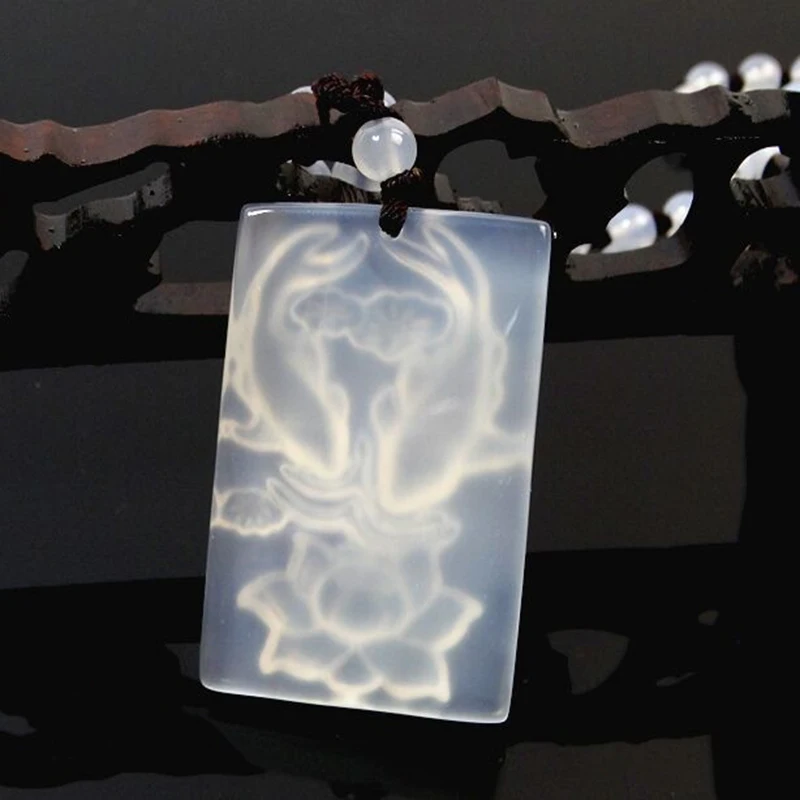 

Natural Red White Chalcedony Two Fish Pendant Jewelry Lucky Exorcise evil spirits Auspicious Amulet Jade Pendant Fine Jewelry